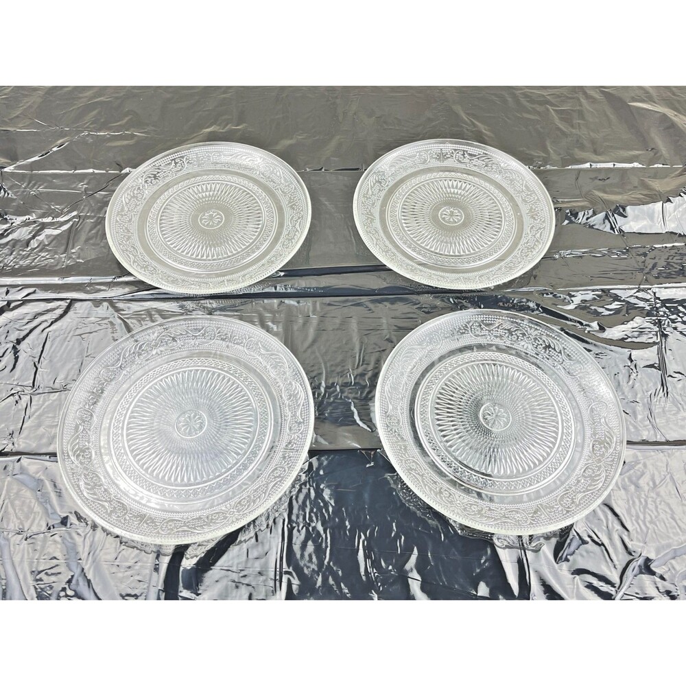 Set of 4 Zions Mercantile Glass Tiara Clear Sandwich/Salad Plate | 8.25 Inches